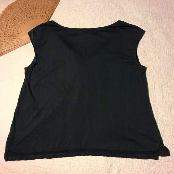 Anthropologie Top Ruffle V-Neck Charcoal  L - Picture 7 of 7